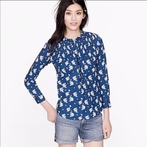 J.Crew Indigo Floral Peasant Popover Shirt sz 4
